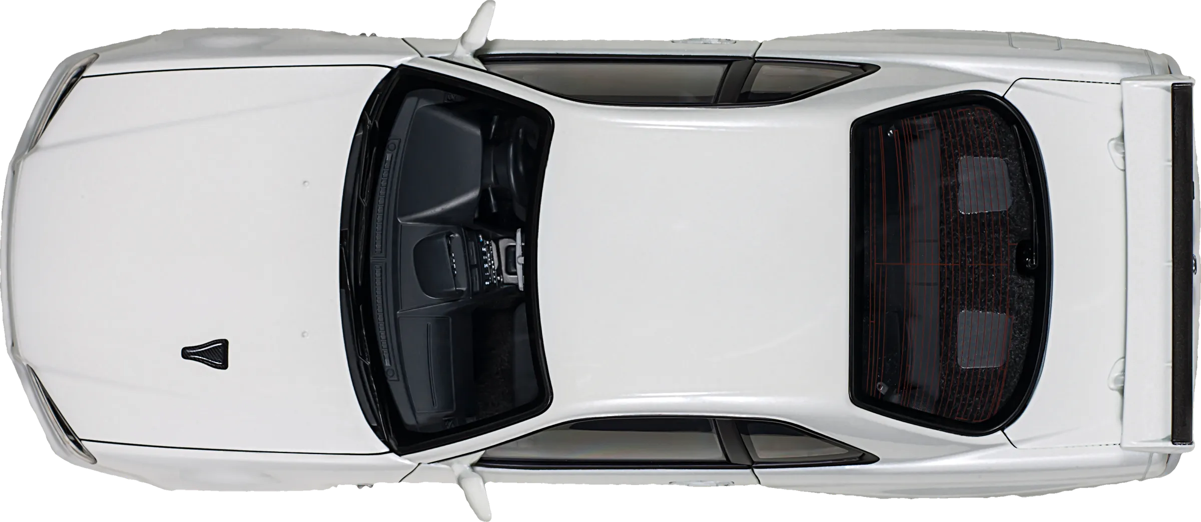 White Nissan Skyline R34 scale model, top view